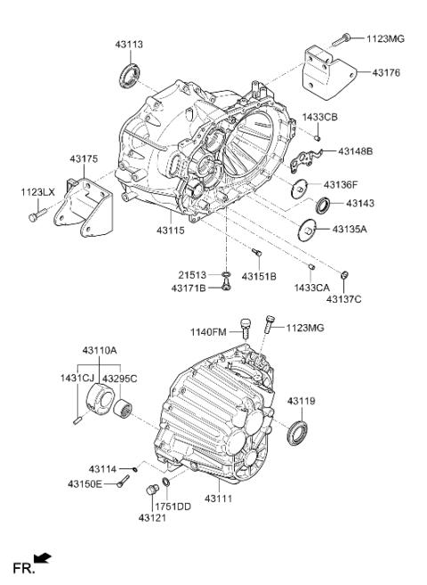 2011 Hyundai Santa Fe Roll Support Bracket Front Diagram for 43175-24200