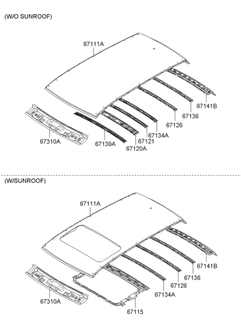 2012 Hyundai Santa Fe Rail Assembly-Roof Center Diagram for 67122-0W000