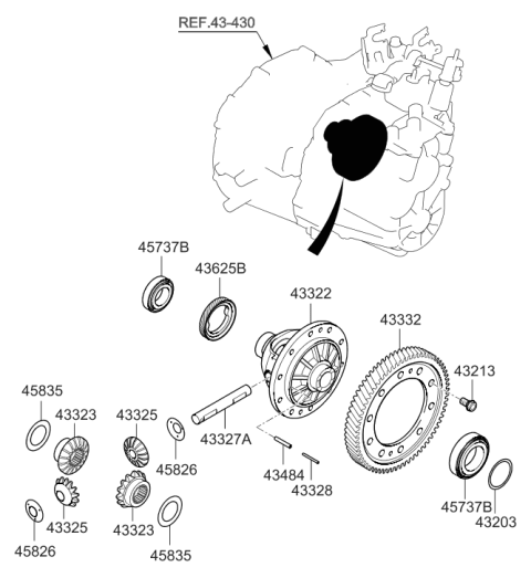 2012 Hyundai Santa Fe Differential Case Diagram for 43322-24705