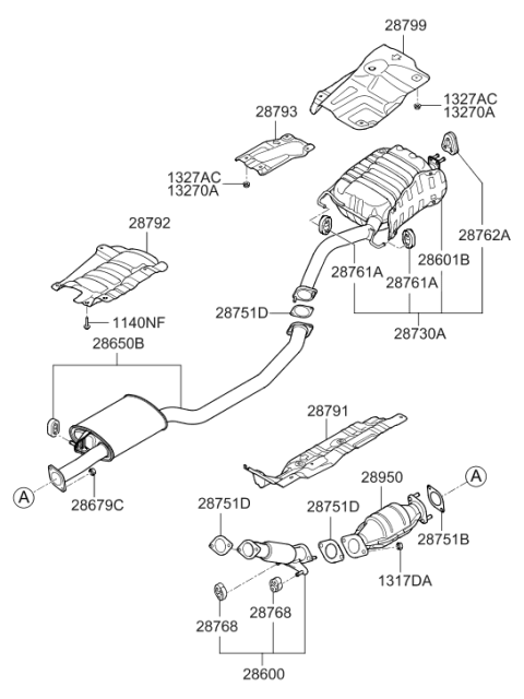2011 Hyundai Santa Fe Rear Muffler Assembly Diagram for 28710-1U300