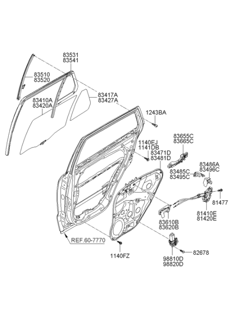 2012 Hyundai Santa Fe Rear Right-Hand Door Module Panel Assembly Diagram for 83481-0W000