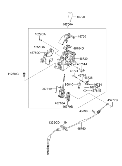 2012 Hyundai Santa Fe Automatic Transmission Lever Assembly Diagram for 46700-2B530
