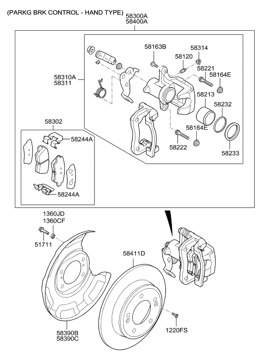 58311A5A20 Genuine Hyundai CALIPER KITREAR BRAKE,RH