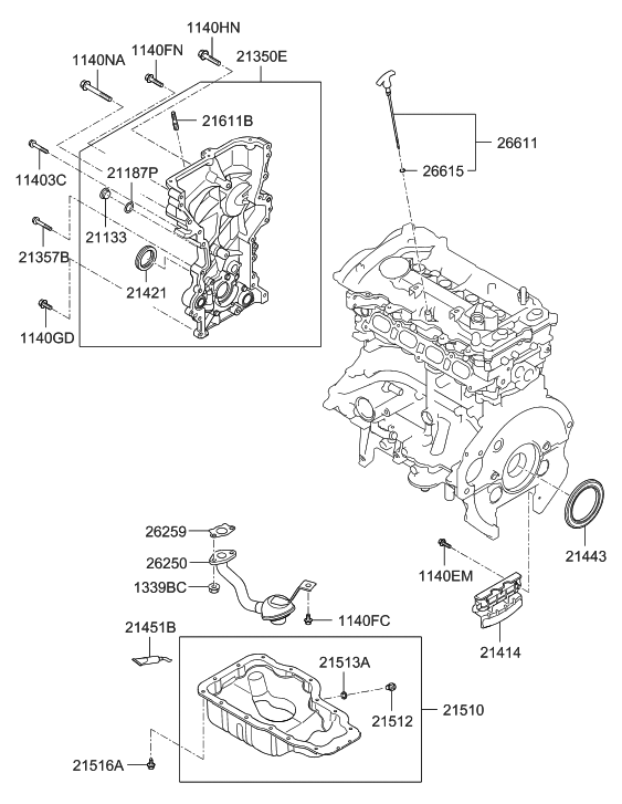 2011 Hyundai Elantra US Alabama made Belt Cover & Oil Pan