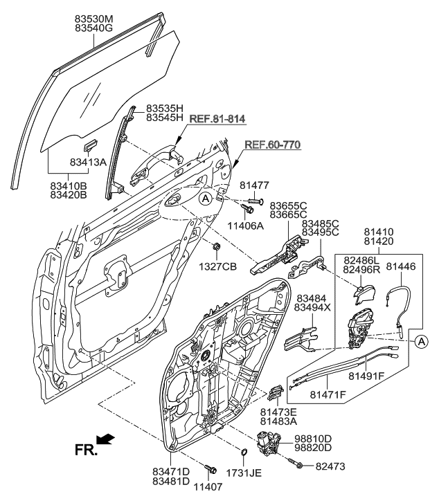 2019 Hyundai Santa Fe XL Rear Door Window Regulator & Glass