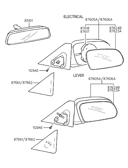 1998 Hyundai Accent Mirror-Outside Rear View