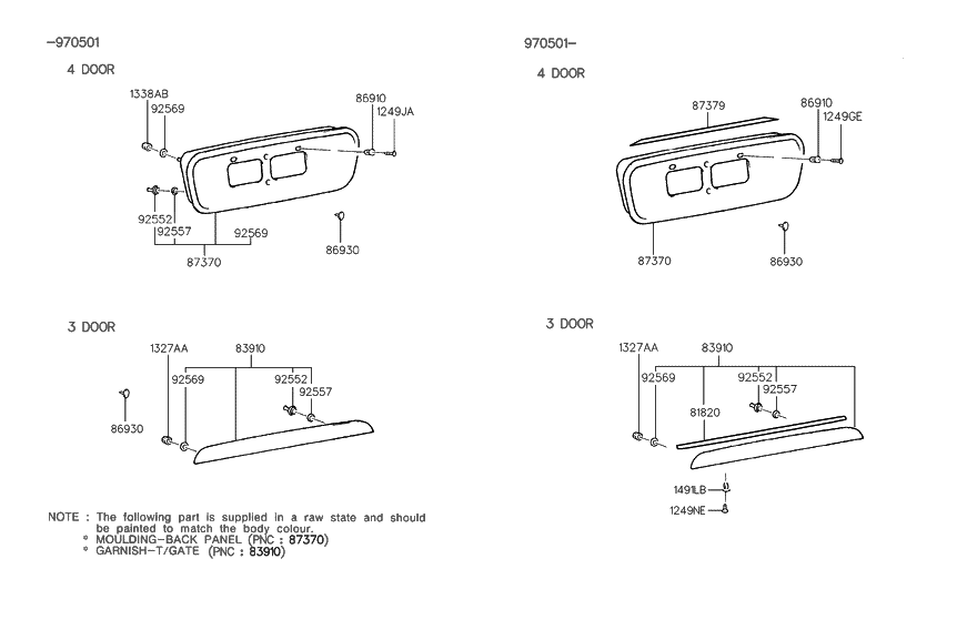 1998 Hyundai Accent Back Panel Moulding