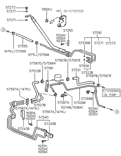 1998 Hyundai Accent Power Steering Hose & Bracket