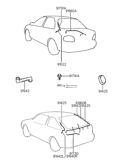 1996 Hyundai Accent Trunk Lid & Tail Gate Wiring