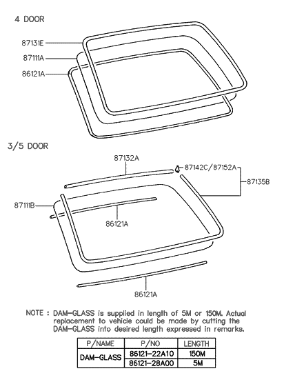 1998 Hyundai Accent Rear Window Glass & Moulding