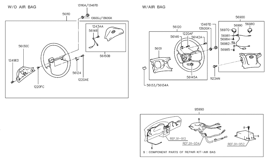 1996 Hyundai Accent Steering Wheel