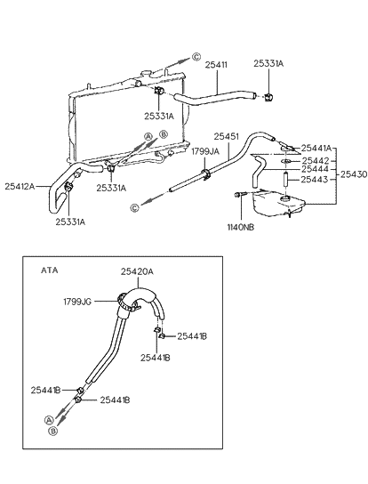 1998 Hyundai Accent Radiator Hose & Reservoir