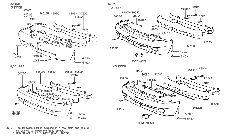 1996 Hyundai Accent Bumper-Front