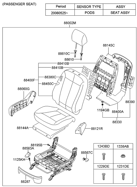 Front Genuine Hyundai 88160-2B050-J9P Seat Cushion Covering