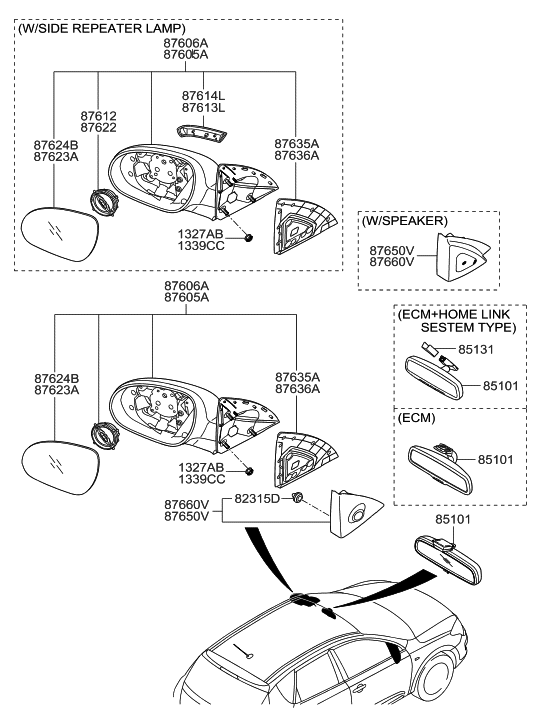 8510127000 Genuine Hyundai MIRROR ASSEMBLYREAR VIEW INSIDE