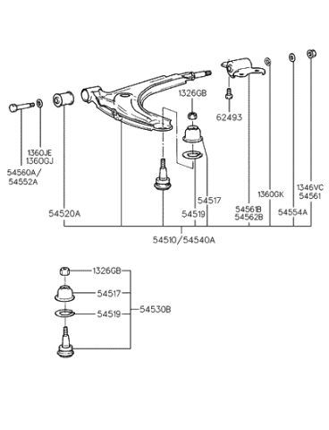 Right Lower Genuine Hyundai 54501-29000 Complete Arm