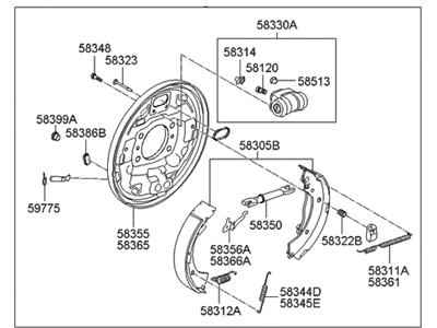 Hyundai 58400-1R000 Drum Brake Assembly-Rear,RH