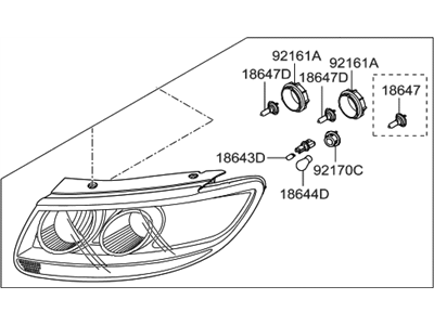 Hyundai 92101-0W050 Front Headlight Assembly Housing / Lens / Cover - Left