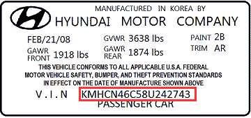 Hyundai VIN Numbers