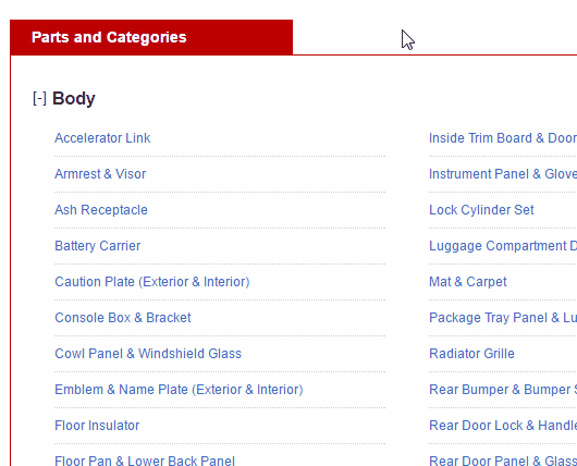 How to find a part from the categories displayed on desktop?