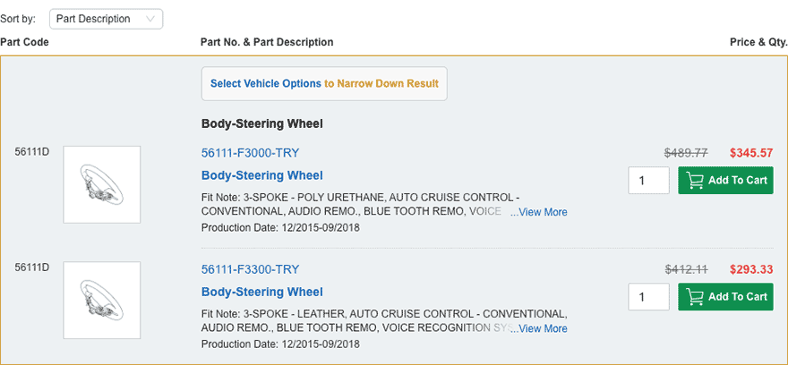 How do I locate a part from the category I've selected?